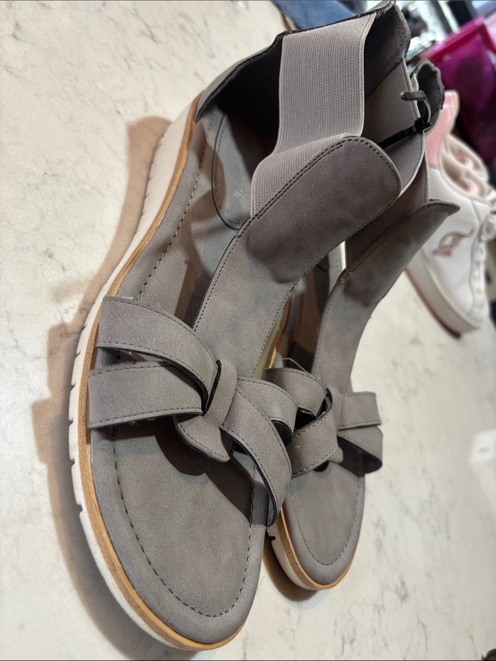 Massini Grey Knot-Front Elastic Back Sandals